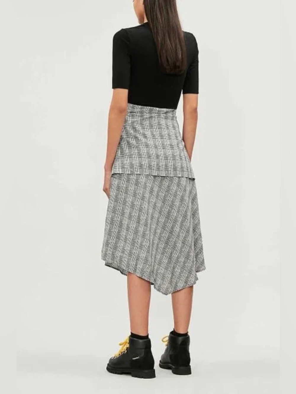 Maje Rapri Color-Blocked Geo Print Midi Dress Plaid Tie-Waist Black Size L (3) - Picture 2 of 16